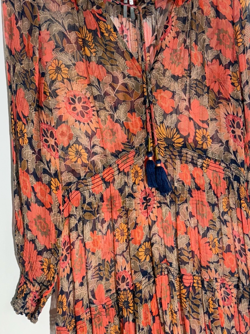 Anthropologie The Marais Printed Chiffon Maxi Dress in Red M Petite Boho Tiered - Picture 5 of 12